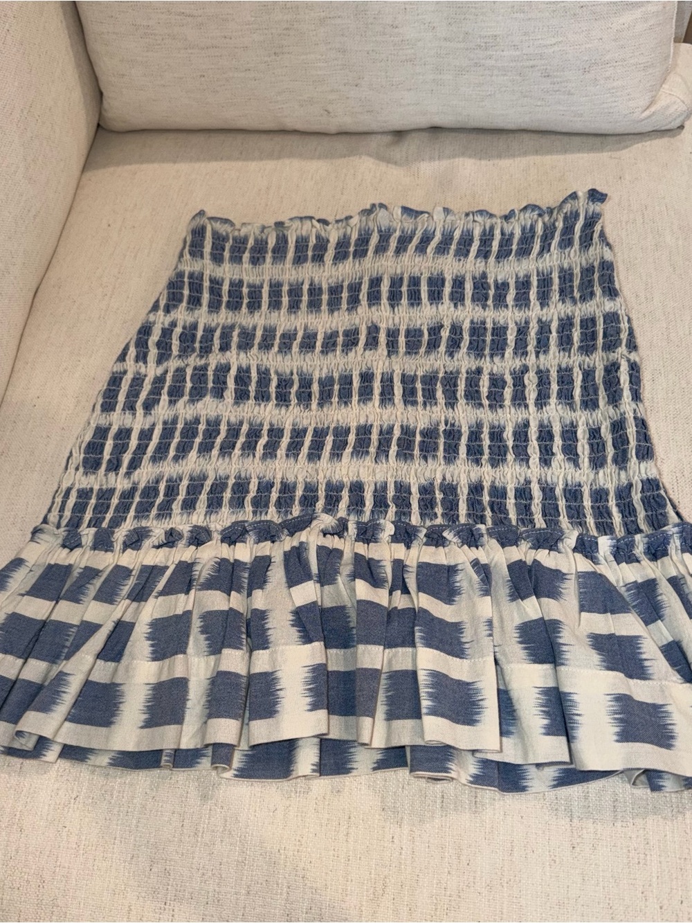 Veronica Beard Aloya Smocked Skirt Blue and White Medium